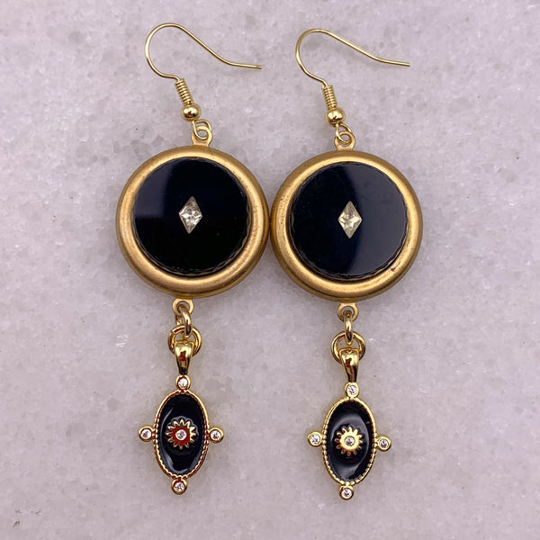 French Jet and Cut Crystal Earrings | Hand Made in Australia | Vintage Jewellery