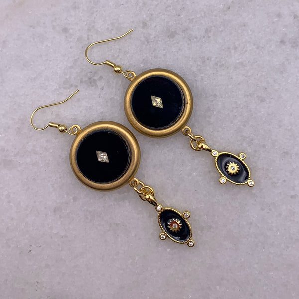 French Jet and Cut Crystal Earrings | Hand Made in Australia | Vintage Jewellery