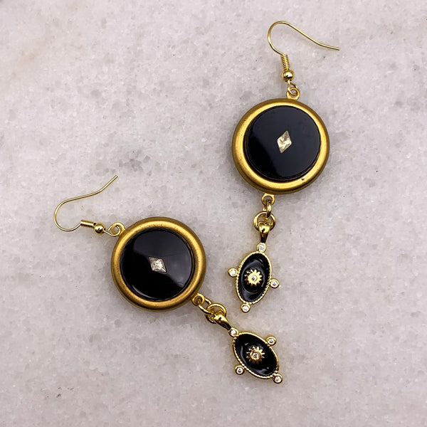 French Jet and Cut Crystal Earrings | Hand Made in Australia | Vintage Jewellery