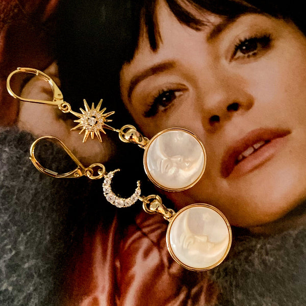 Moon and Star Earrings | Carved Moon Face | Handmade in Australia | Gold Filled