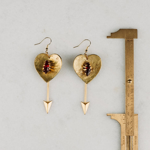 Handmade in Australia | Vintage Ruby Crystal | Hammered Golden Earrings