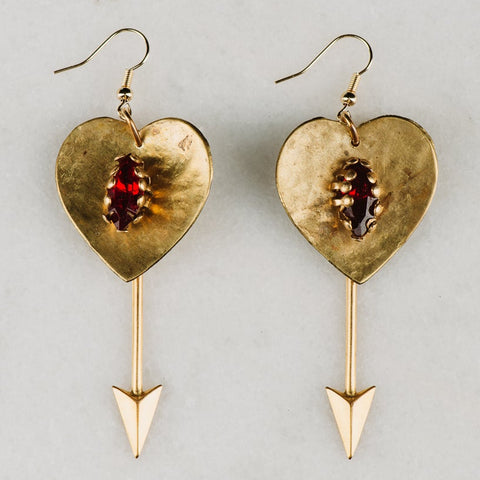Handmade in Australia | Vintage Ruby Crystal | Hammered Golden Earrings