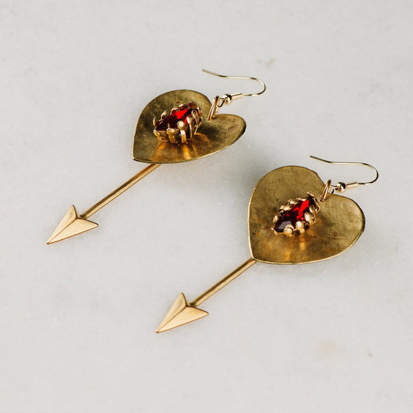 Handmade in Australia | Vintage Ruby Crystal | Hammered Golden Earrings