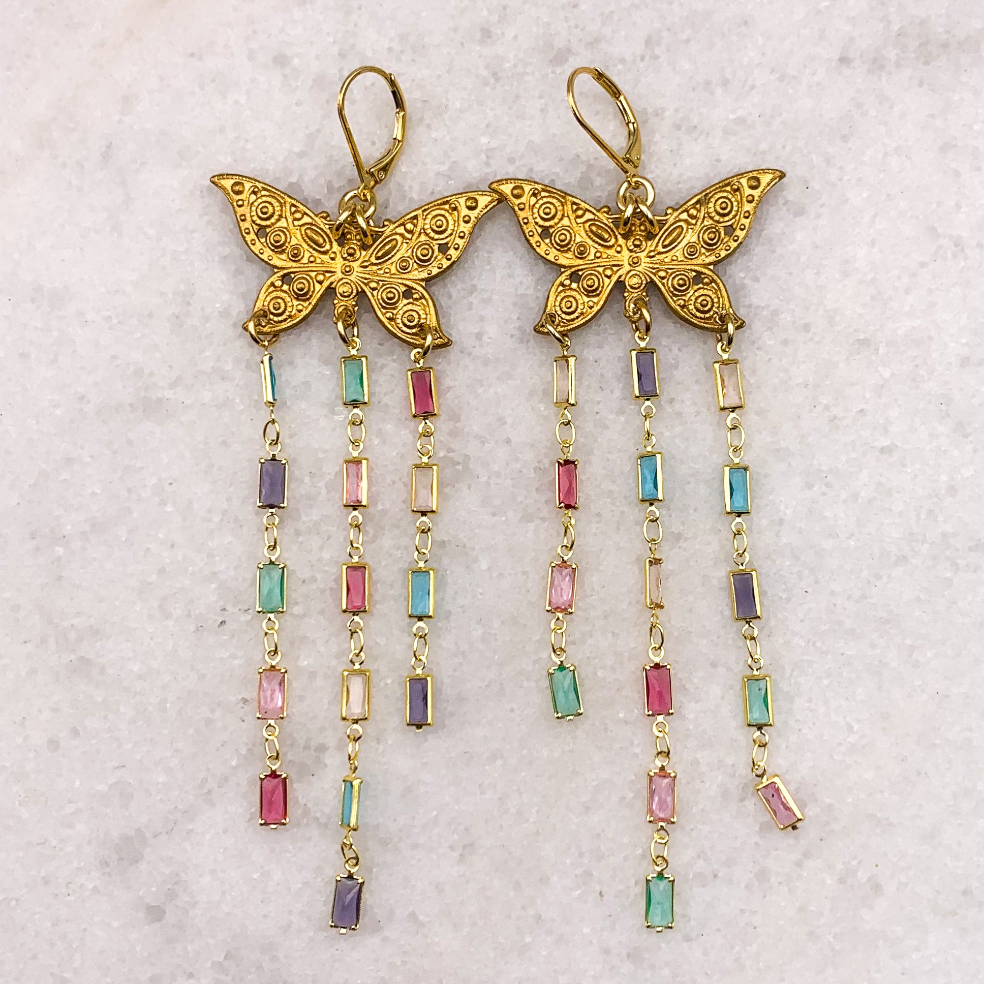 Butterfly Earrings | Long Crystal lengths | Handmade in Australia
