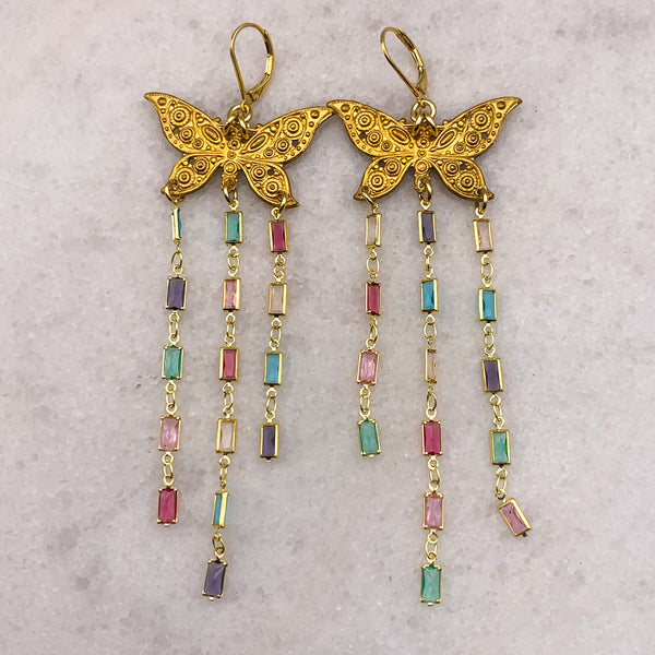 Butterfly Earrings | Long Crystal lengths | Handmade in Australia