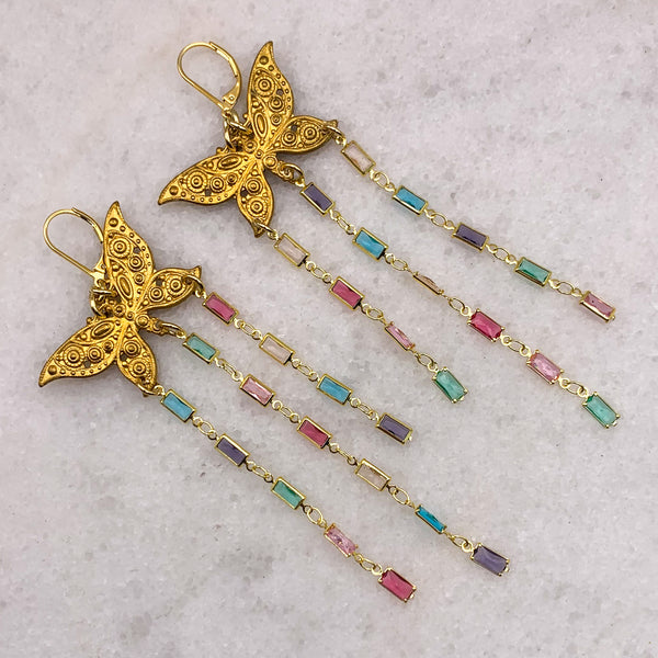 Butterfly Earrings | Long Crystal lengths | Handmade in Australia