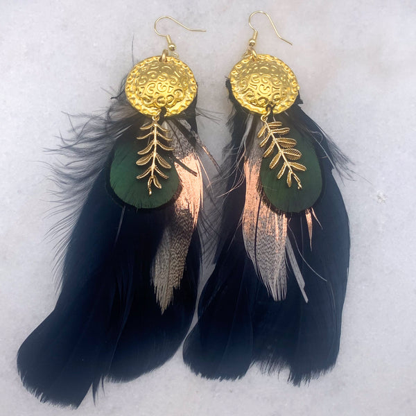 Feather and Gold Earrings| Handmade in Australia | Exotic Jewelry 