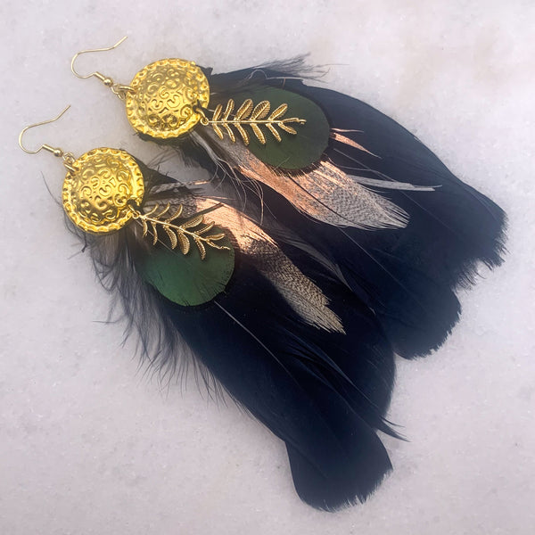 Feather and Gold Earrings| Handmade in Australia | Exotic Jewelry 