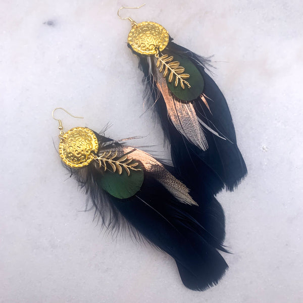 Feather and Gold Earrings| Handmade in Australia | Exotic Jewelry 