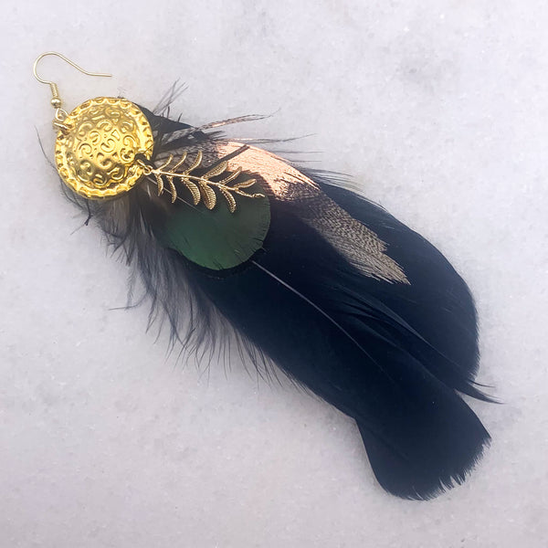 Feather and Gold Earrings| Handmade in Australia | Exotic Jewelry 