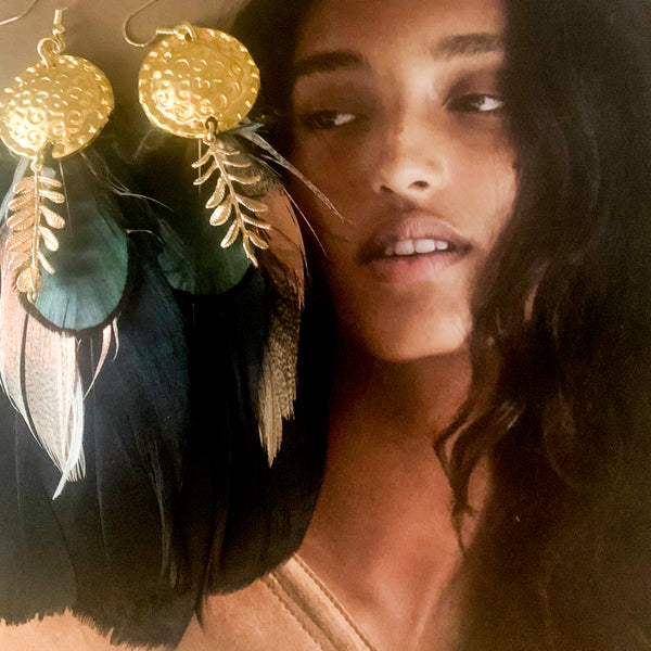 Feather and Gold Earrings| Handmade in Australia | Exotic Jewelry 