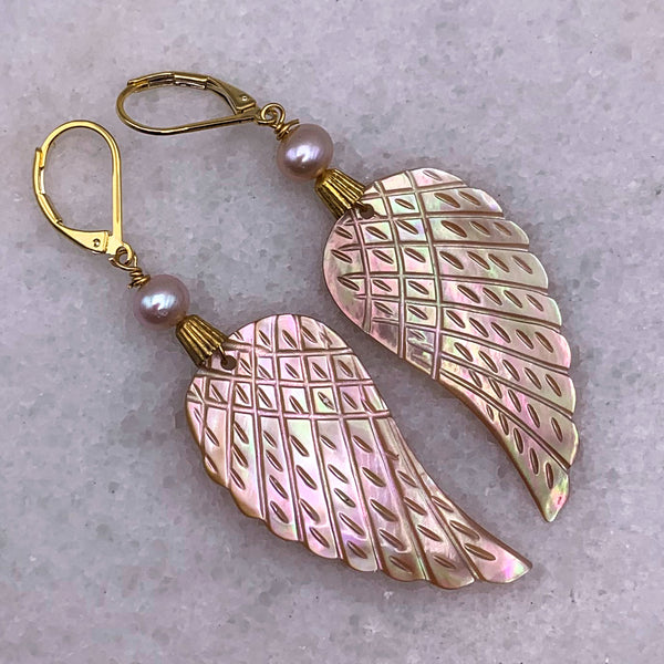 Angel Wing Earrings | Mother of Pearl | Handmade in Australia