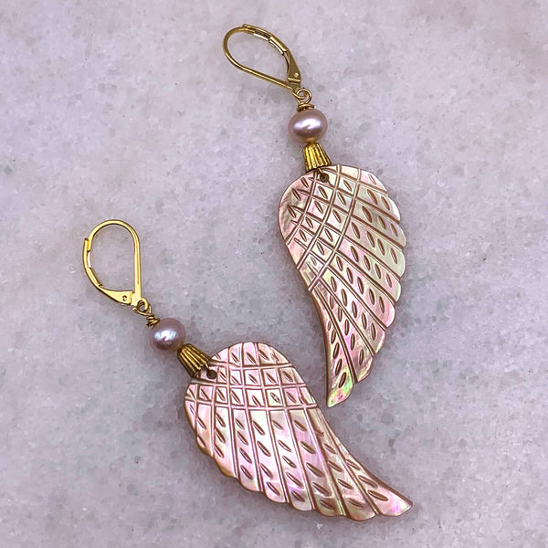 Angel Wing Earrings | Mother of Pearl | Handmade in Australia