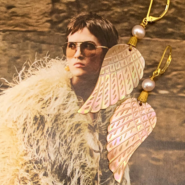 Angel Wing Earrings | Mother of Pearl | Handmade in Australia
