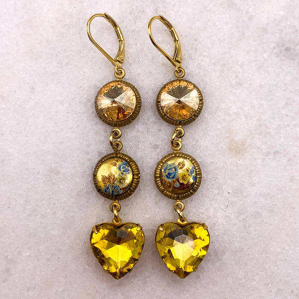 Hand Painted Cameos | Long Drop Earrings | Topaz | Handmade in Australia