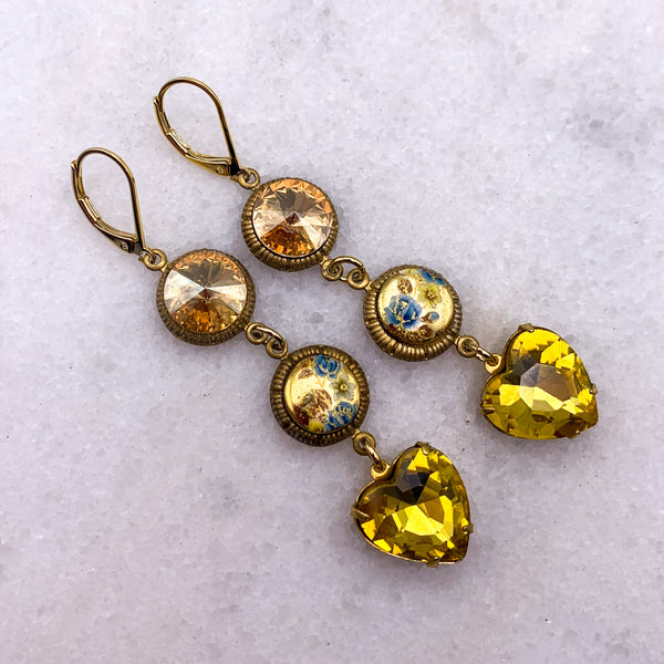 Hand Painted Cameos | Long Drop Earrings | Topaz | Handmade in Australia