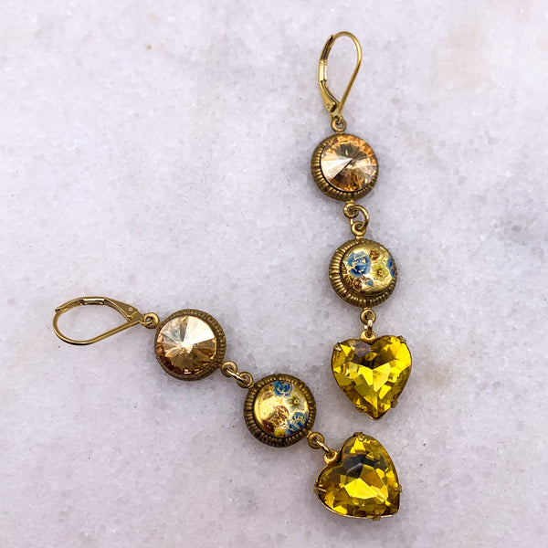 Hand Painted Cameos | Long Drop Earrings | Topaz | Handmade in Australia
