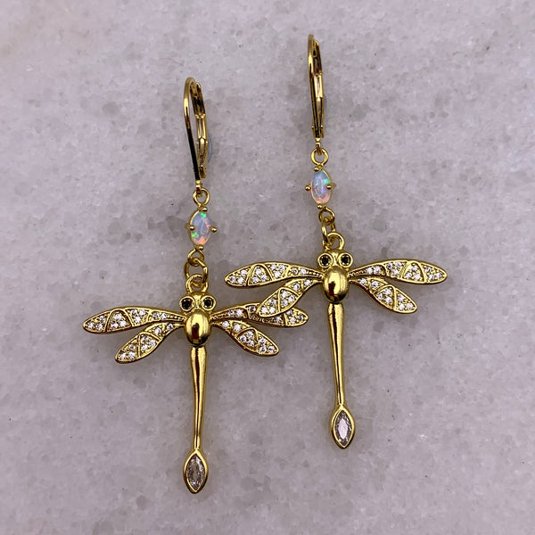 Opal Earrings | Dragonfly | Handmade in Australia | Gold Filled | Beautiful
