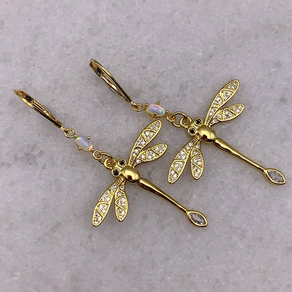Opal Earrings | Dragonfly | Handmade in Australia | Gold Filled | Beautiful