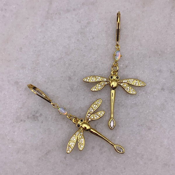 Opal Earrings | Dragonfly | Handmade in Australia | Gold Filled | Beautiful