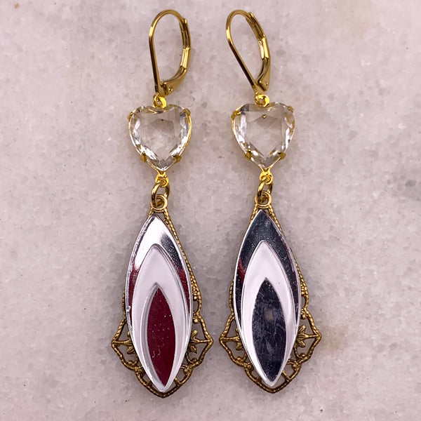 Art Deco Crystal Earrings | Cut Crystal Heart | Handmade in Australia| Gold Filigree