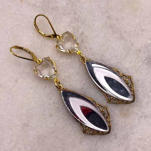Art Deco Crystal Earrings | Cut Crystal Heart | Handmade in Australia| Gold Filigree
