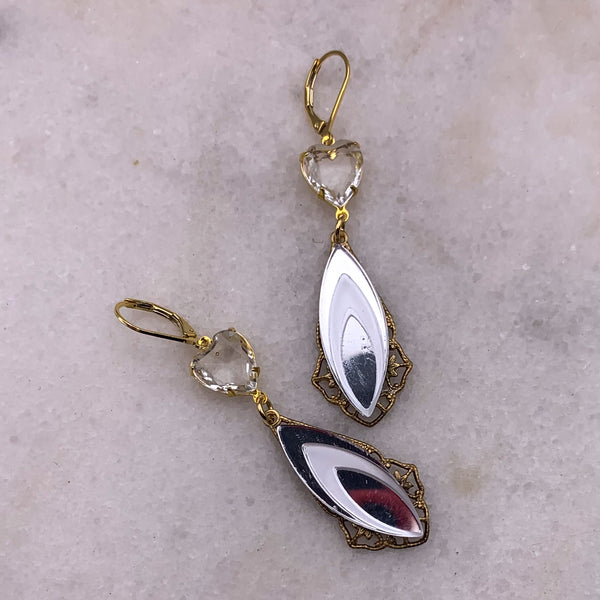 Art Deco Crystal Earrings | Cut Crystal Heart | Handmade in Australia| Gold Filigree