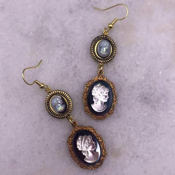 Vintage Cameo Earrings | French Jet | Handmade in Australia | Pearl