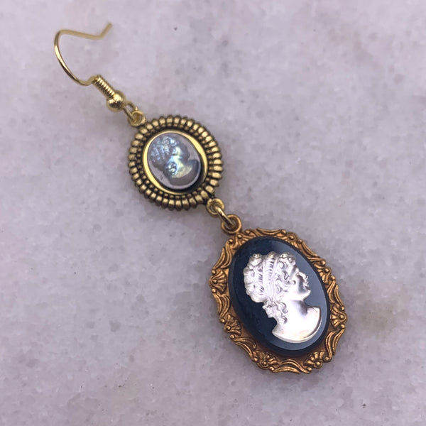 Vintage Cameo Earrings | French Jet | Handmade in Australia | Pearl