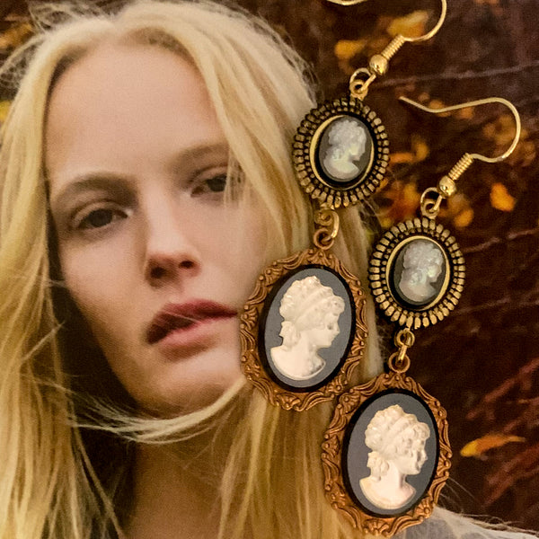 Vintage Cameo Earrings | French Jet | Handmade in Australia | Pearl