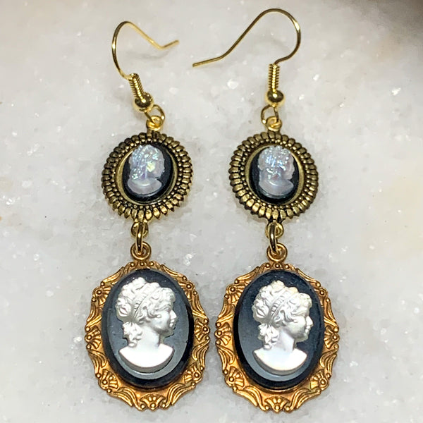 Vintage Cameo Earrings | French Jet | Handmade in Australia | Pearl