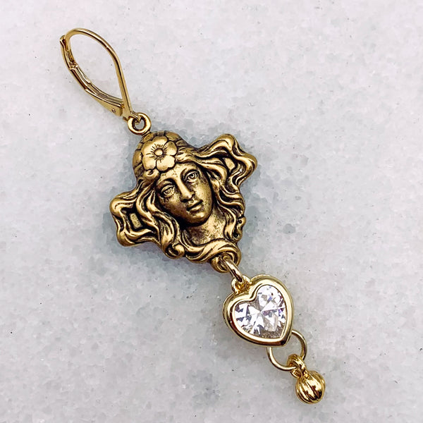 Gold Vintage Cameo Earrings | Handmade in Australia | Crystal Heart 
