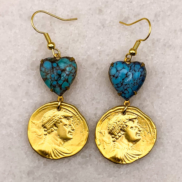 Heart Earrings | Turquoise Jewellery | Handmade in Australia | Vintage | Bohemian Style