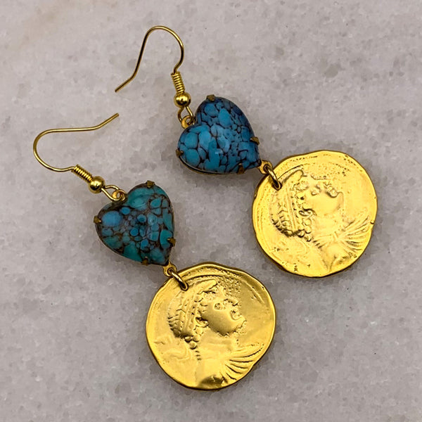 Heart Earrings | Turquoise Jewellery | Handmade in Australia | Vintage | Bohemian Style