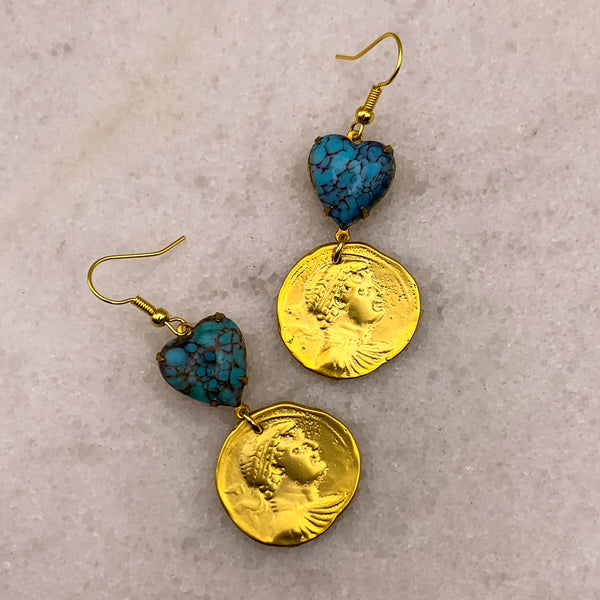 Heart Earrings | Turquoise Jewellery | Handmade in Australia | Vintage | Bohemian Style