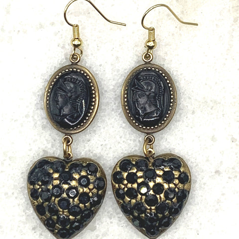 Heart Earrings | Warrior Cameo | Vintage Jewellery | Handmade in Australia