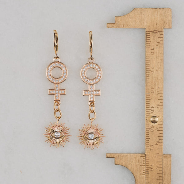 Gold Vintage Earrings | Handmade in Australia | Gold Sun Eye | Venus Symbol | Womans Symbol