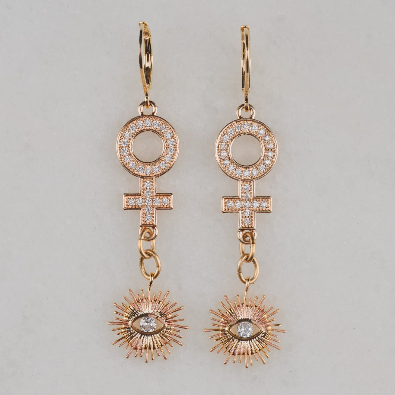 Gold Vintage Earrings | Handmade in Australia | Gold Sun Eye | Venus Symbol | Womans Symbol