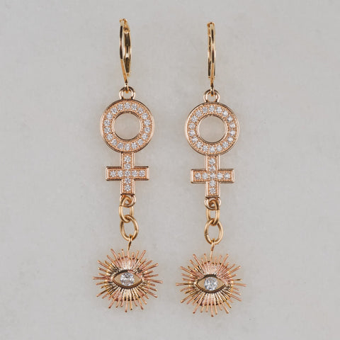 Gold Vintage Earrings | Handmade in Australia | Gold Sun Eye | Venus Symbol | Womans Symbol