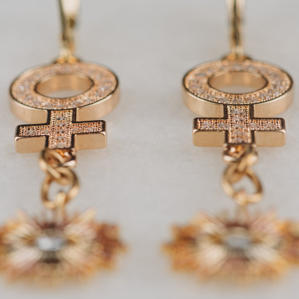 Gold Vintage Earrings | Handmade in Australia | Gold Sun Eye | Venus Symbol | Womans Symbol