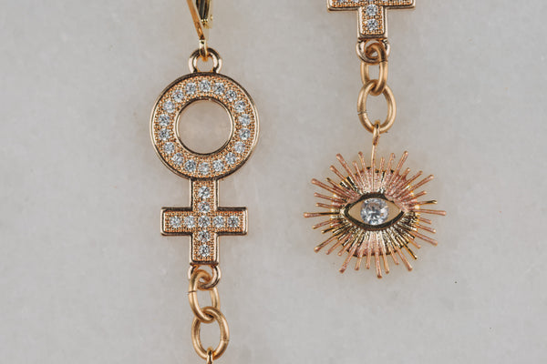 Gold Vintage Earrings | Handmade in Australia | Gold Sun Eye | Venus Symbol | Womans Symbol