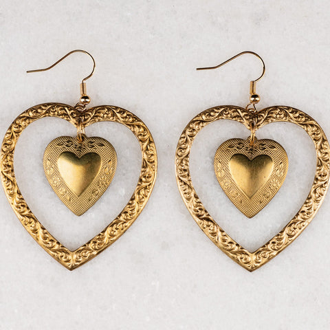Heart Earrings | Vintage Jewellery | Handmade in Australia | Metal Work