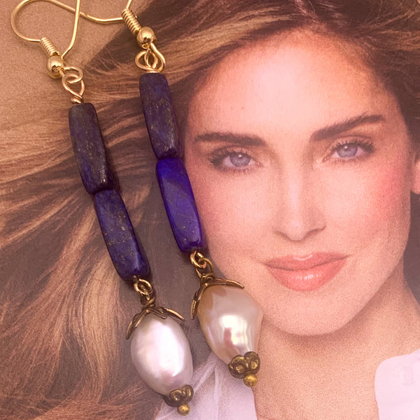 Lapis Lazuli Earrings | Baroque Pearl | Handmade in Australia 