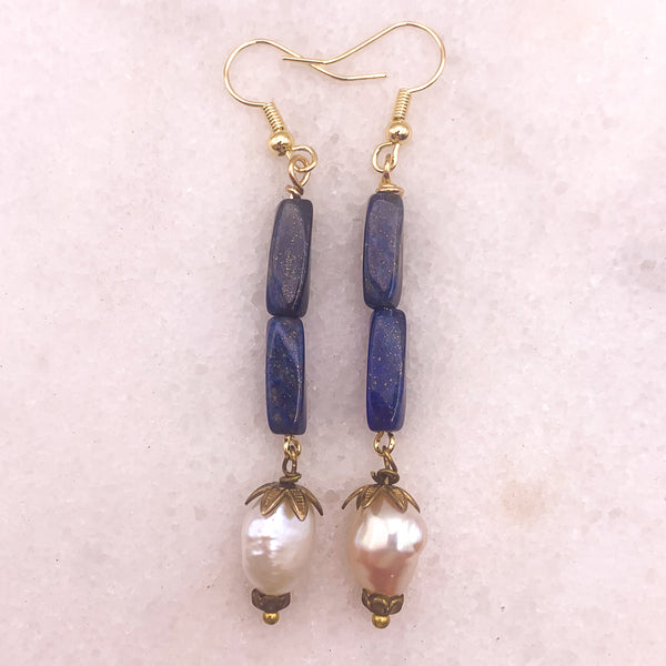 Lapis Lazuli Earrings | Baroque Pearl | Handmade in Australia 
