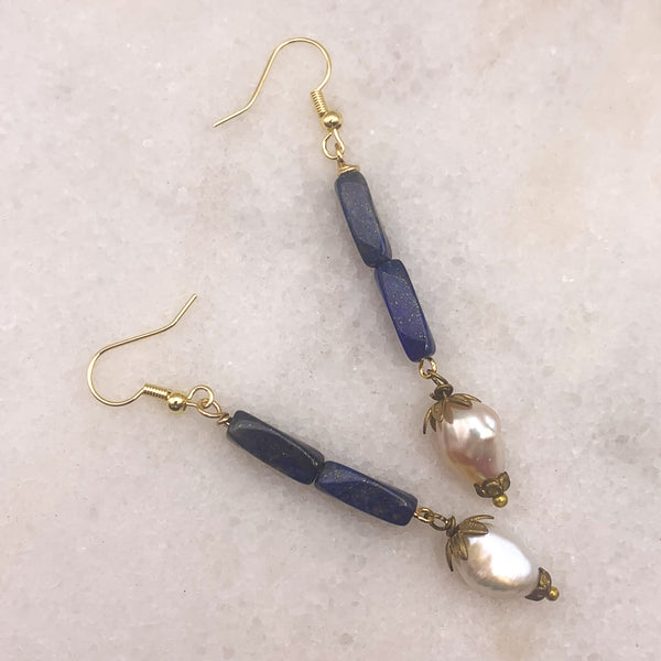 Lapis Lazuli Earrings | Baroque Pearl | Handmade in Australia 