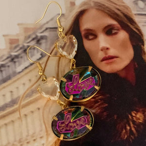 Love Earrings | Vintage 1970 | Handmade in Australia | Crystal Heart