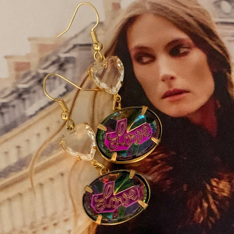 Love Earrings | Vintage 1970 | Handmade in Australia | Crystal Heart