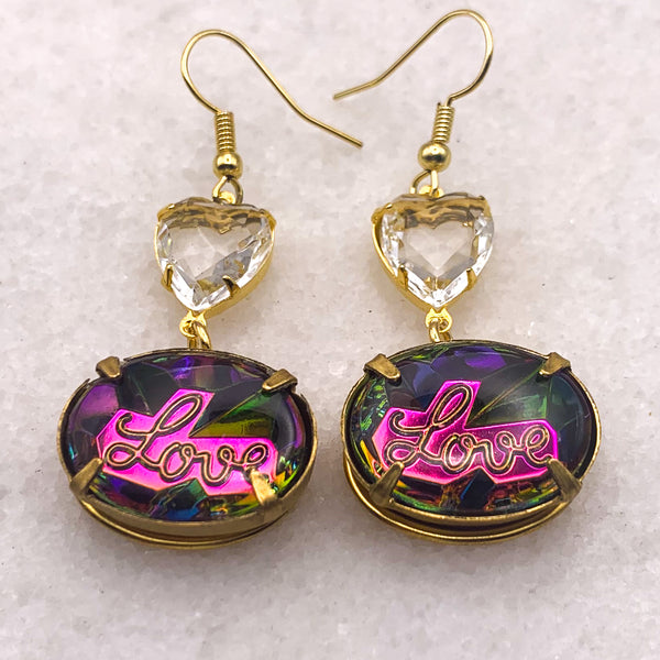 Love Earrings | Vintage 1970 | Handmade in Australia | Crystal Heart