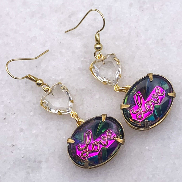 Love Earrings | Vintage 1970 | Handmade in Australia | Crystal Heart