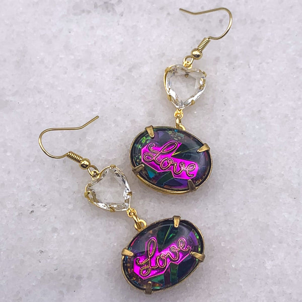 Love Earrings | Vintage 1970 | Handmade in Australia | Crystal Heart